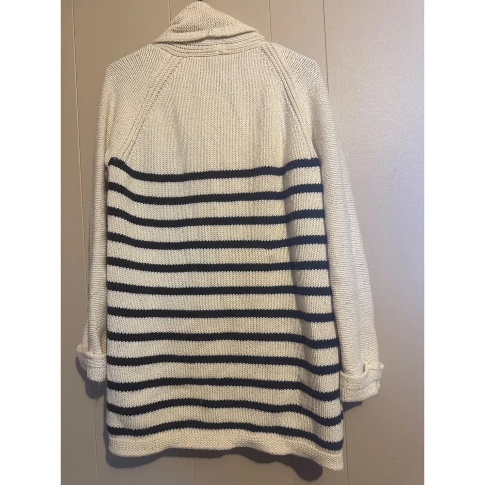 J. Crew W SML Stripe Shawl Collar Cardigan Sweater Cream Navy Cotton wool‎ Blend - Picture 4 of 9